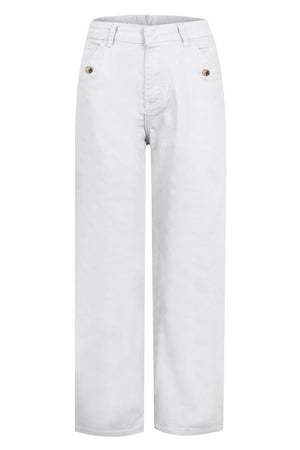 White wide-leg utility denim trousers with button details
