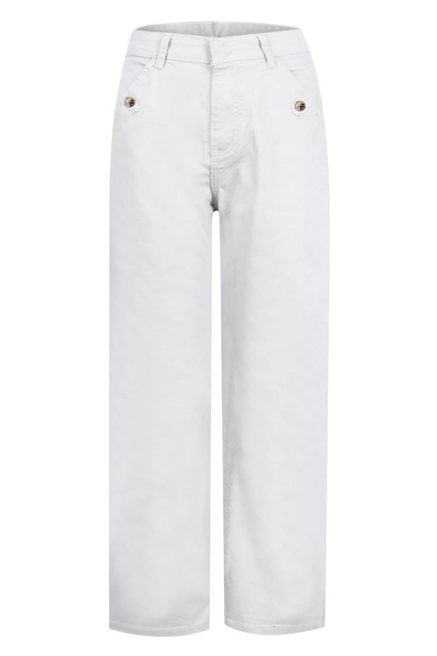 White wide-leg utility denim trousers with button details