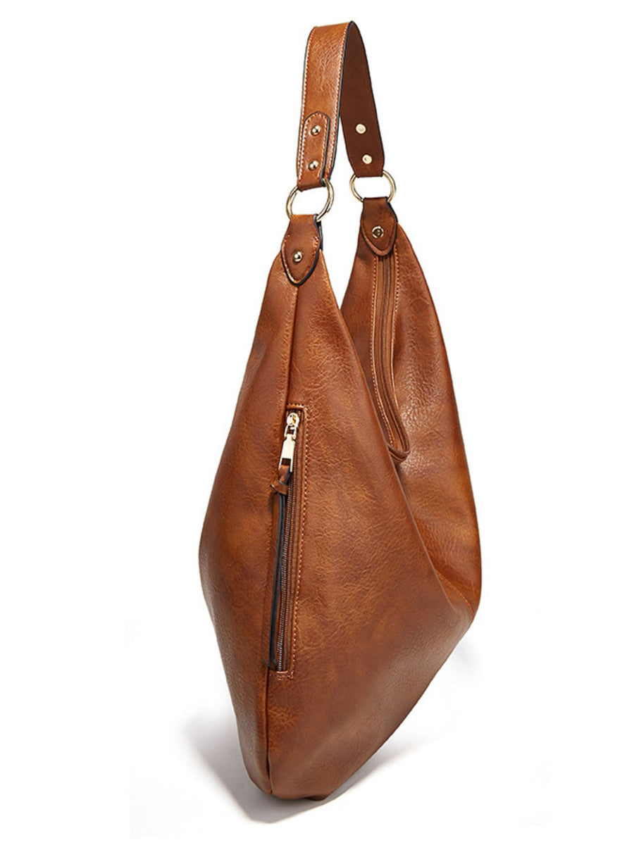Large Leather Slouchy Shoulder Bag in Green with slouchy design