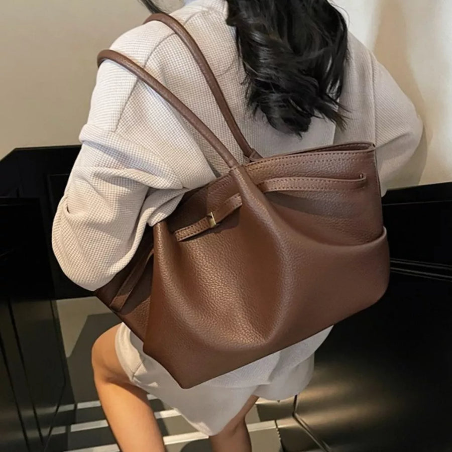 Brown with Pu Leather Shoulder Bag in Brown