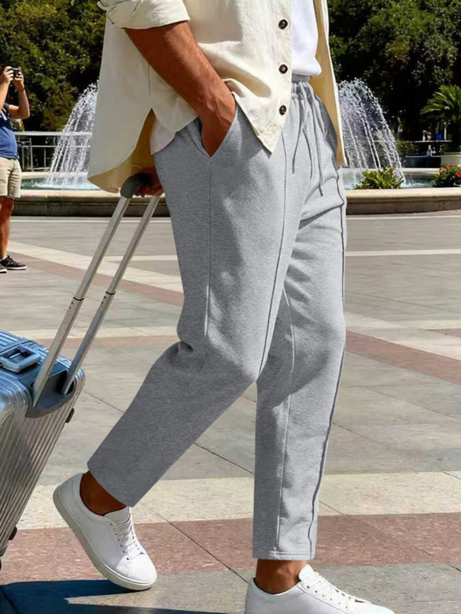 Men's Full Size Drawstring Straight Leg Pants in khaki with drawstring
