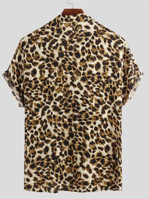 Leopard with Men's Full Size Leopard Print Short Sleeve Shirt