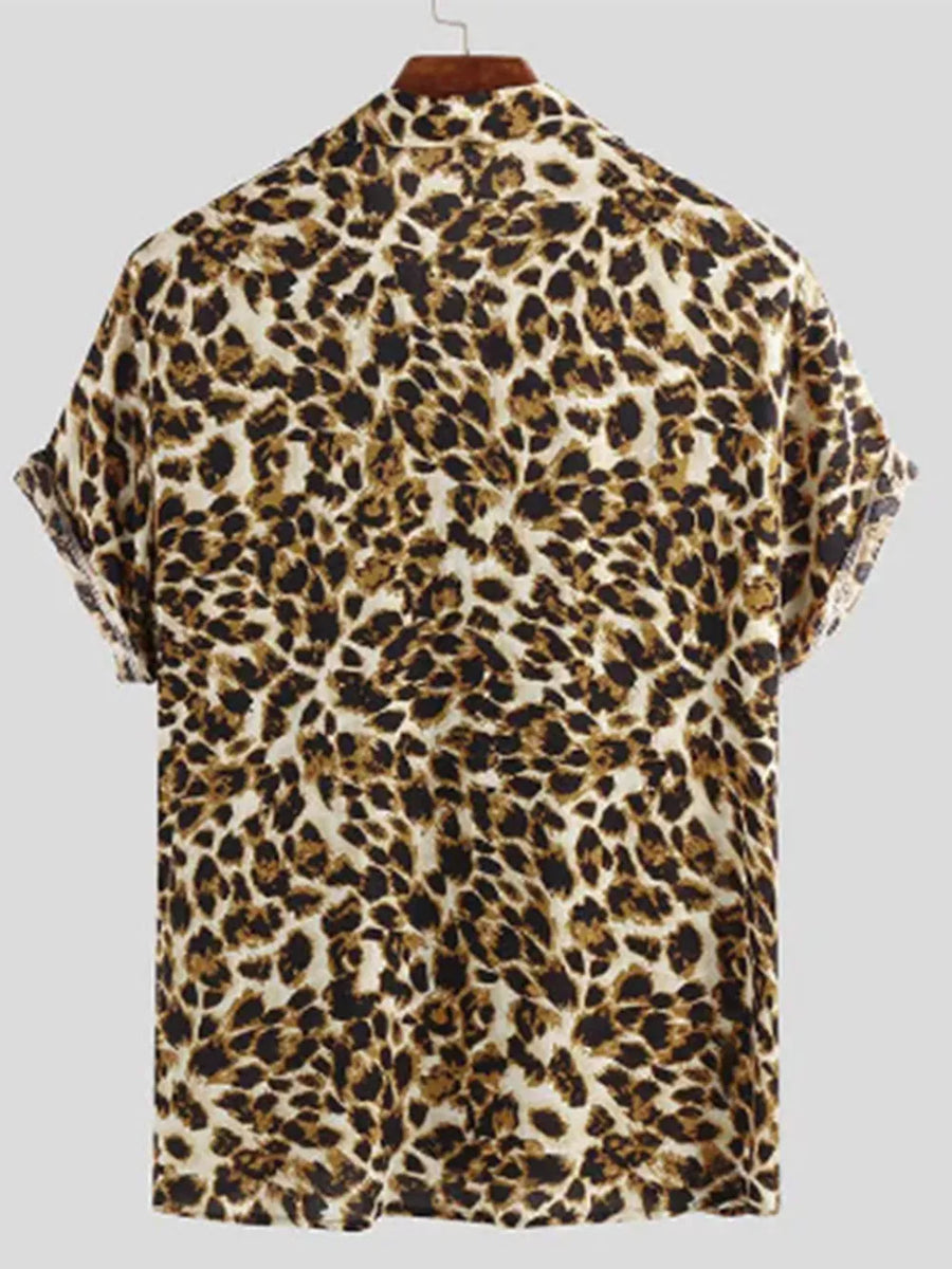 Leopard with Men's Full Size Leopard Print Short Sleeve Shirt