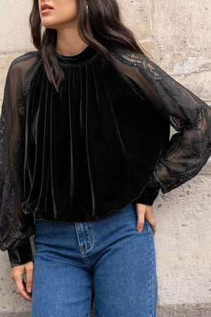 Solid Sheer Lace Velvet Blouse in this colorway