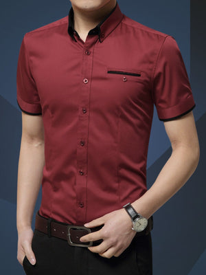 Dark Blue button-up shirt with pocketed and short sleeve