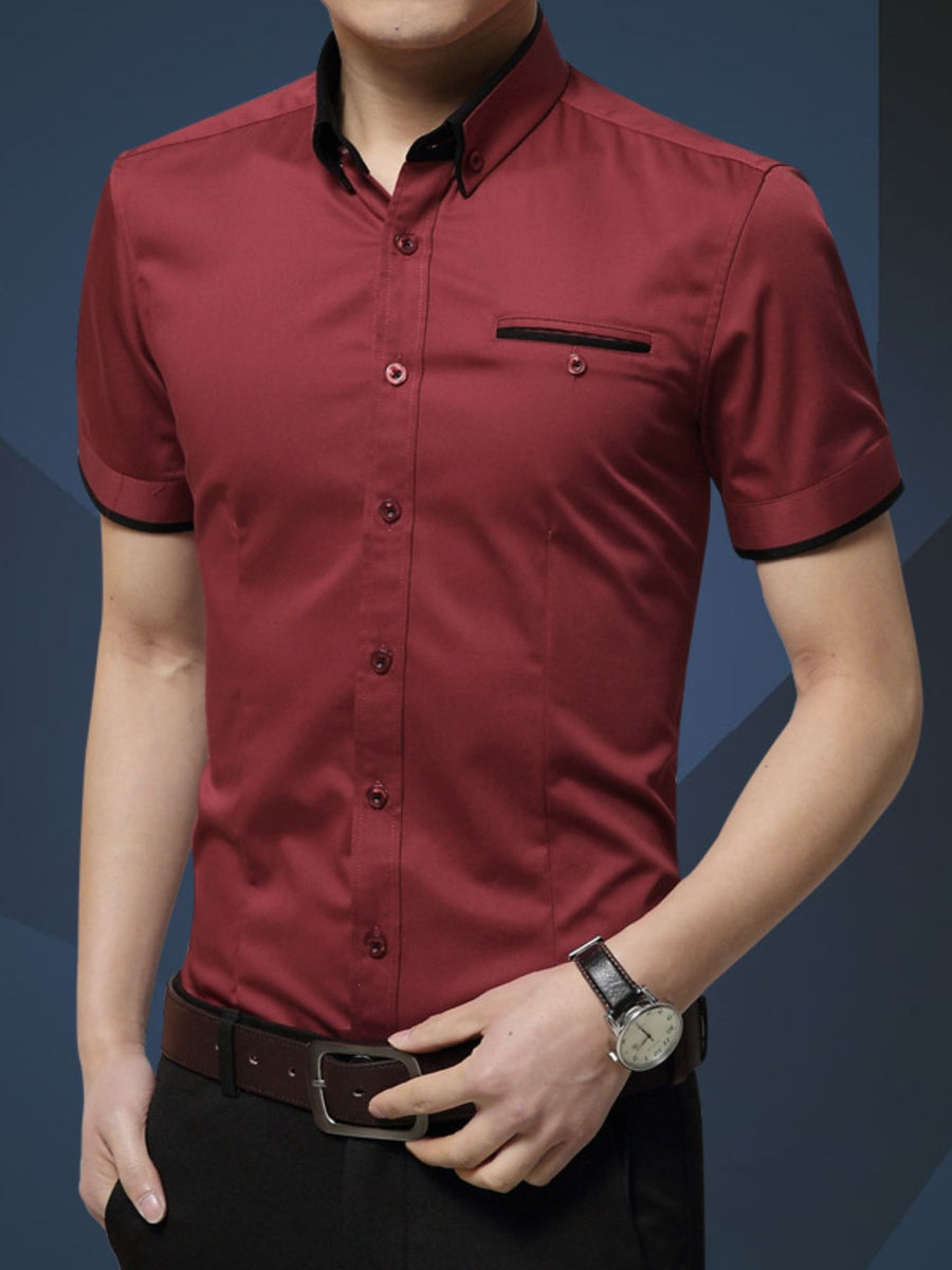 Dark Blue button-up shirt with pocketed and short sleeve