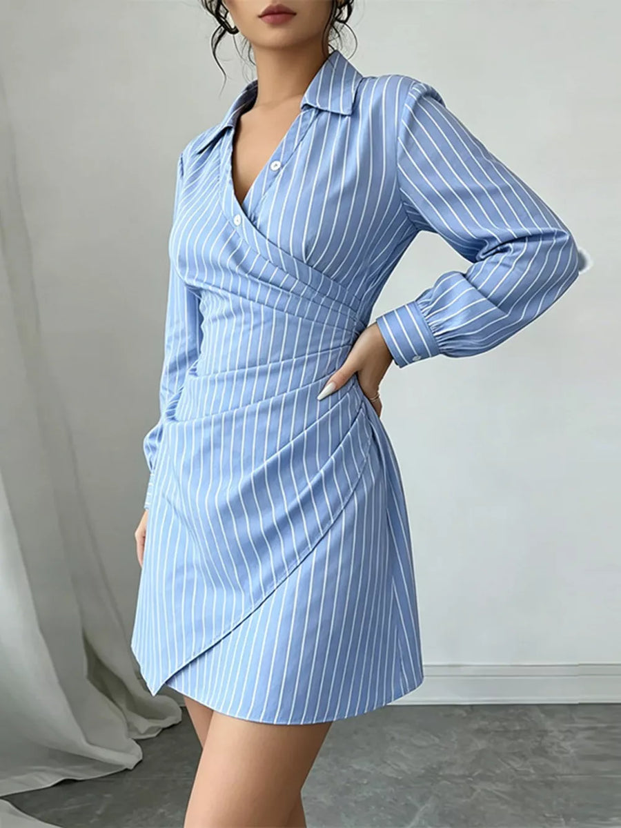 100% polyester Care instructions: Machine wash cold shirt dress in sky blue with fit-and-flare silhouette