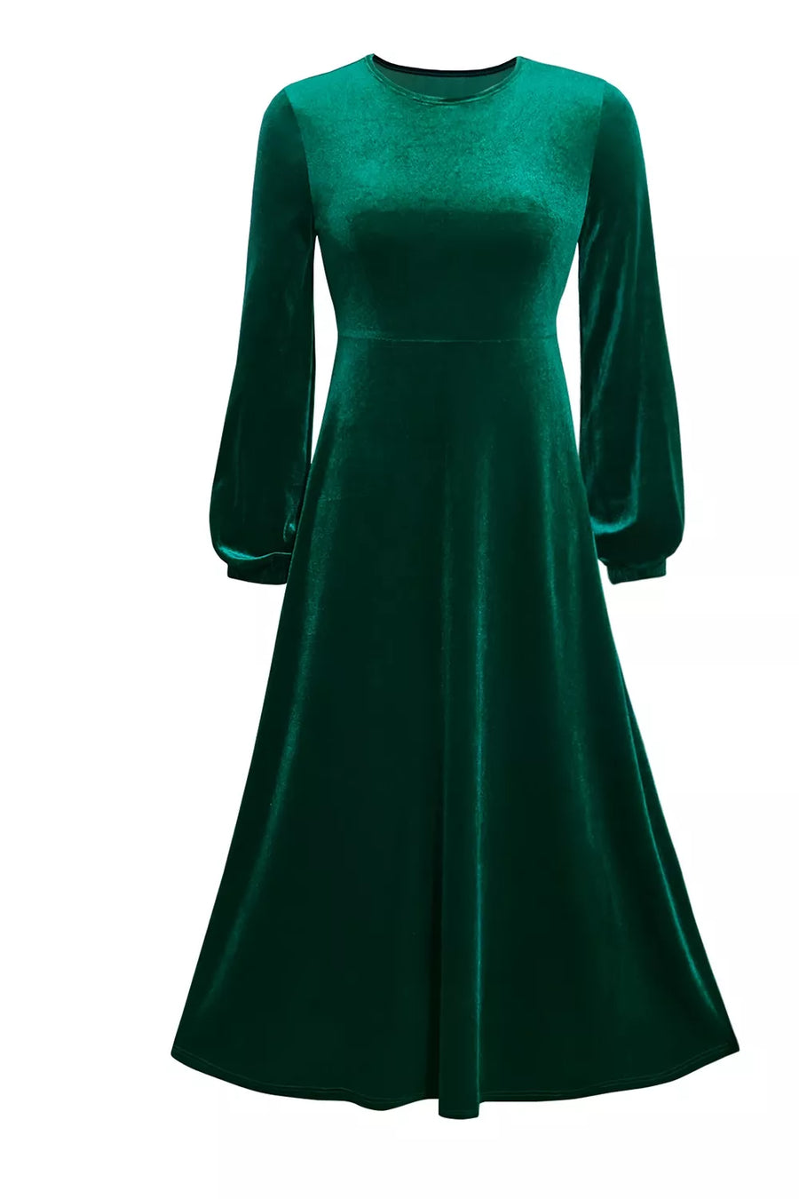 Dark Green with Velvet Balloon Sleeve Maxi Dress