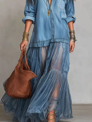 95%cotton, 5%spandex Care instructions: Machine wash cold shirt dress in denim blue with A-line silhouette