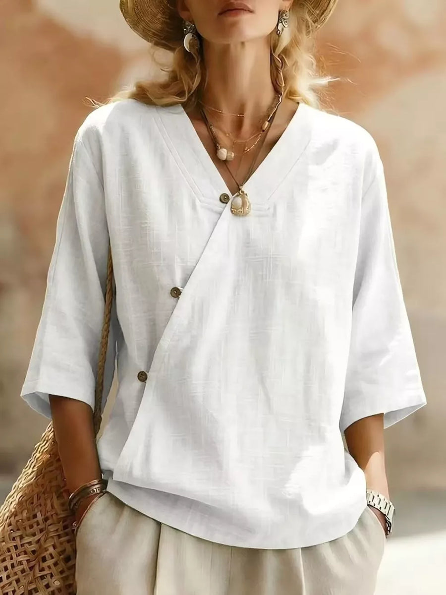 Light Green Surplice 3/4 Sleeve Blouse