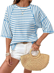 t-shirt in Pink with striped and seam detail