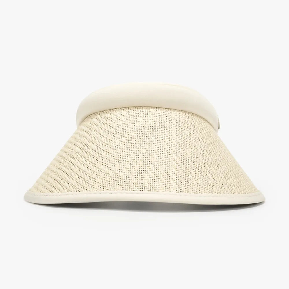 Woven brim sun visor in ivory with a contrast trim band.