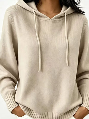 Cozy Ribbed Long-sleeve Hooded Sweater in Apricot