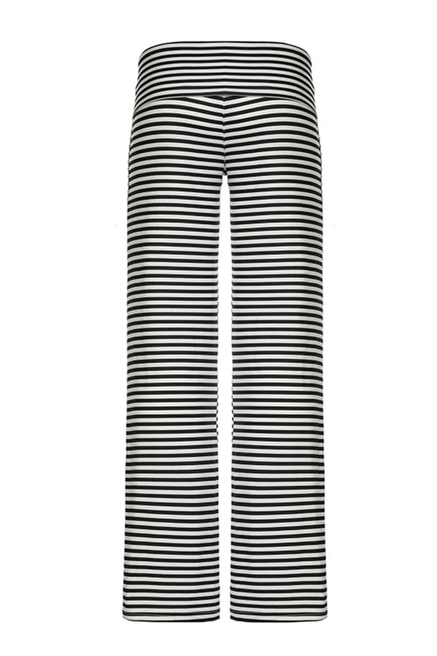 Black and white striped palazzo pants with a high waist.