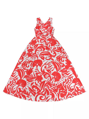 scarlet red maxi dress with split and sleeveless