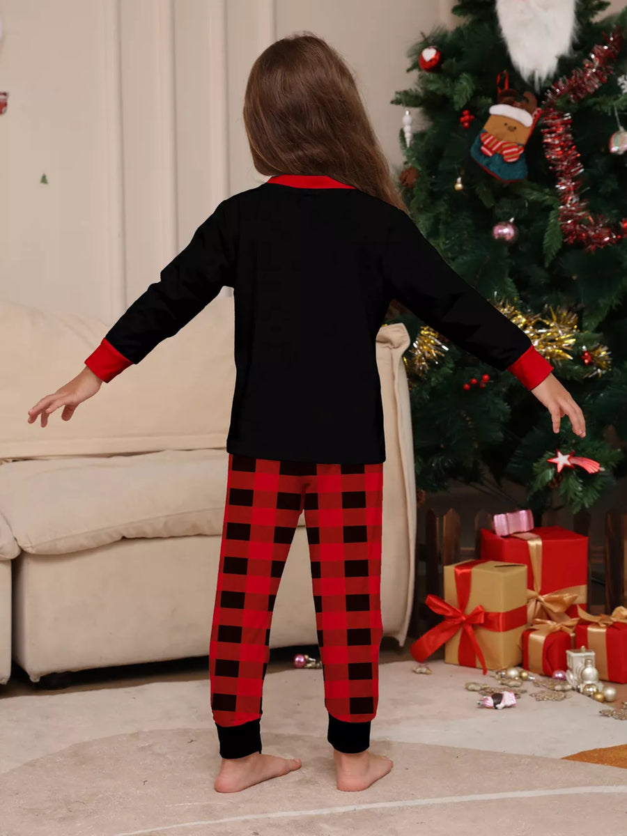 red pajama set with pullover and plaid