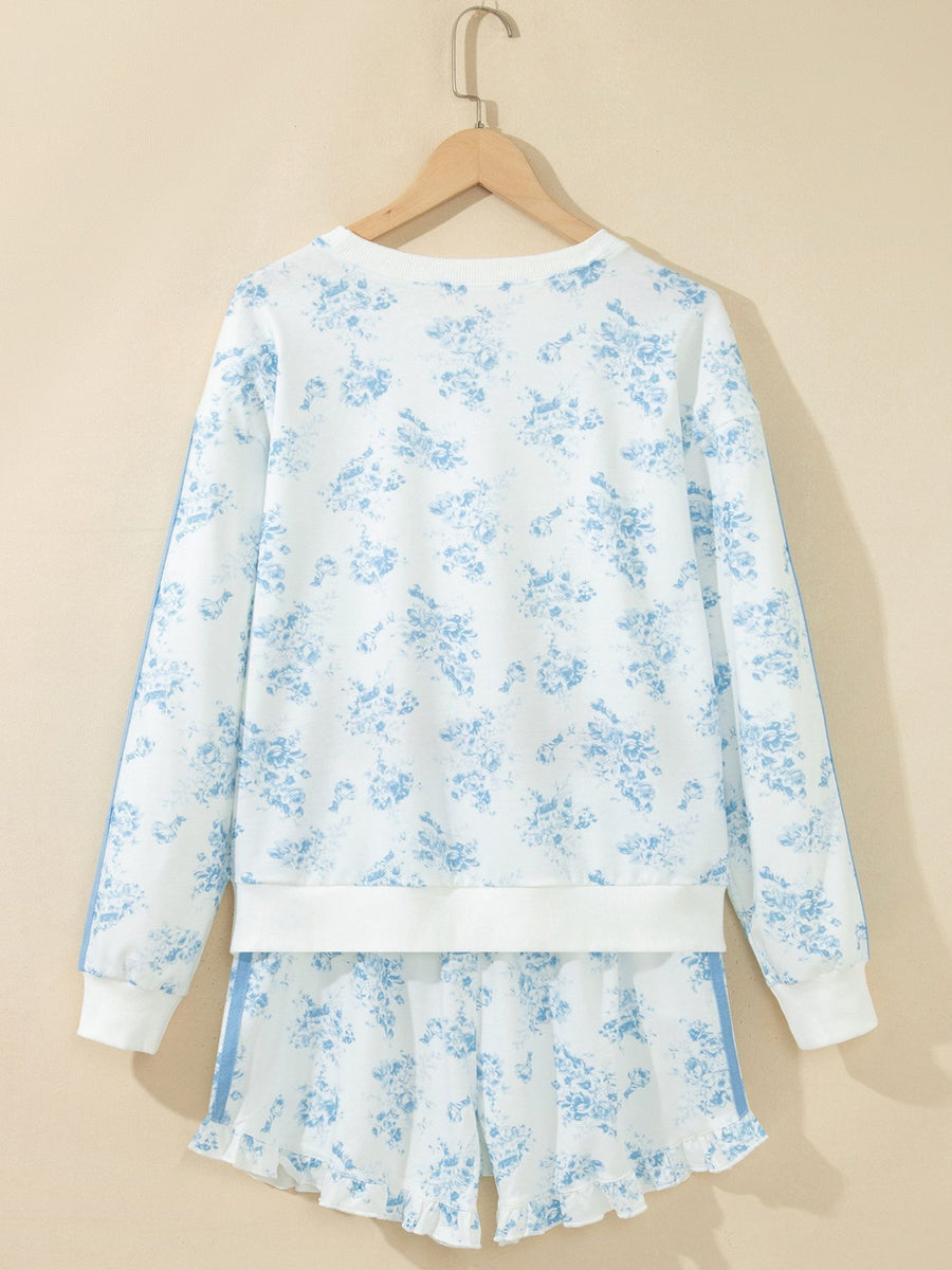 romantic lounge set in light blue with crew neck