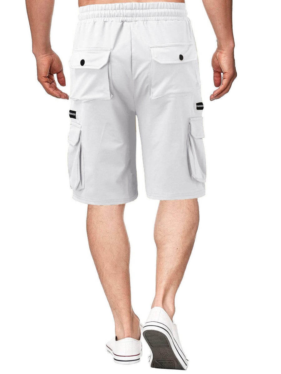 Men's Full Size Drawstring Cargo Shorts in White with drawstring waist