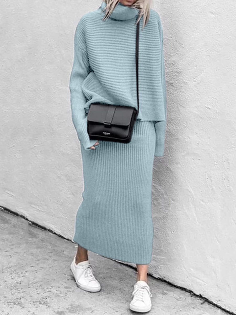 sweater set in blush pink with turtleneck and long sleeve