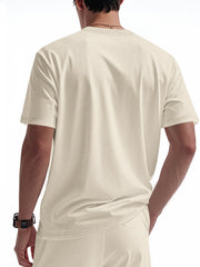 Apricot cotton t-shirt with waffle texture, short sleeves and crew neck.
