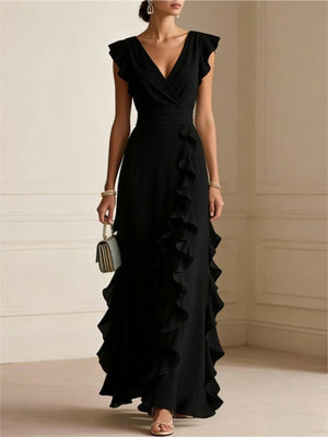 Dark Gray A-line maxi dress with v-neck
