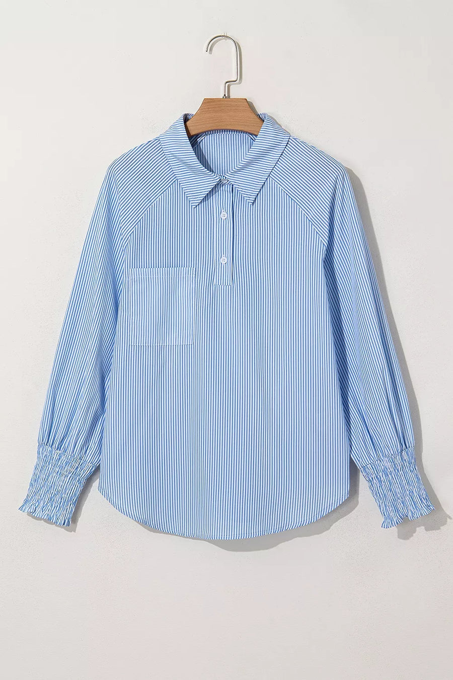 Striped Smocked Sleeve Collared Blouse option 8