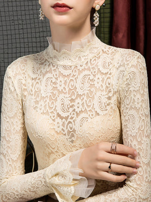 Apricot blouse with sheer and long sleeve