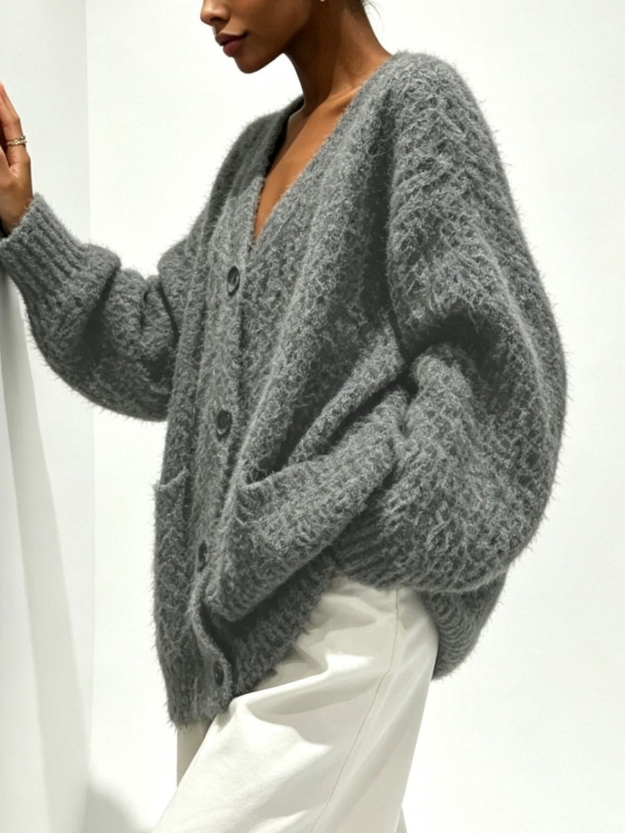 classic cardigan in light gray with v-neck