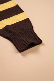 pullover sweater featuring striped in dark brown with 55% acrylic, 45% cotton Care instructions: Machine wash cold texture