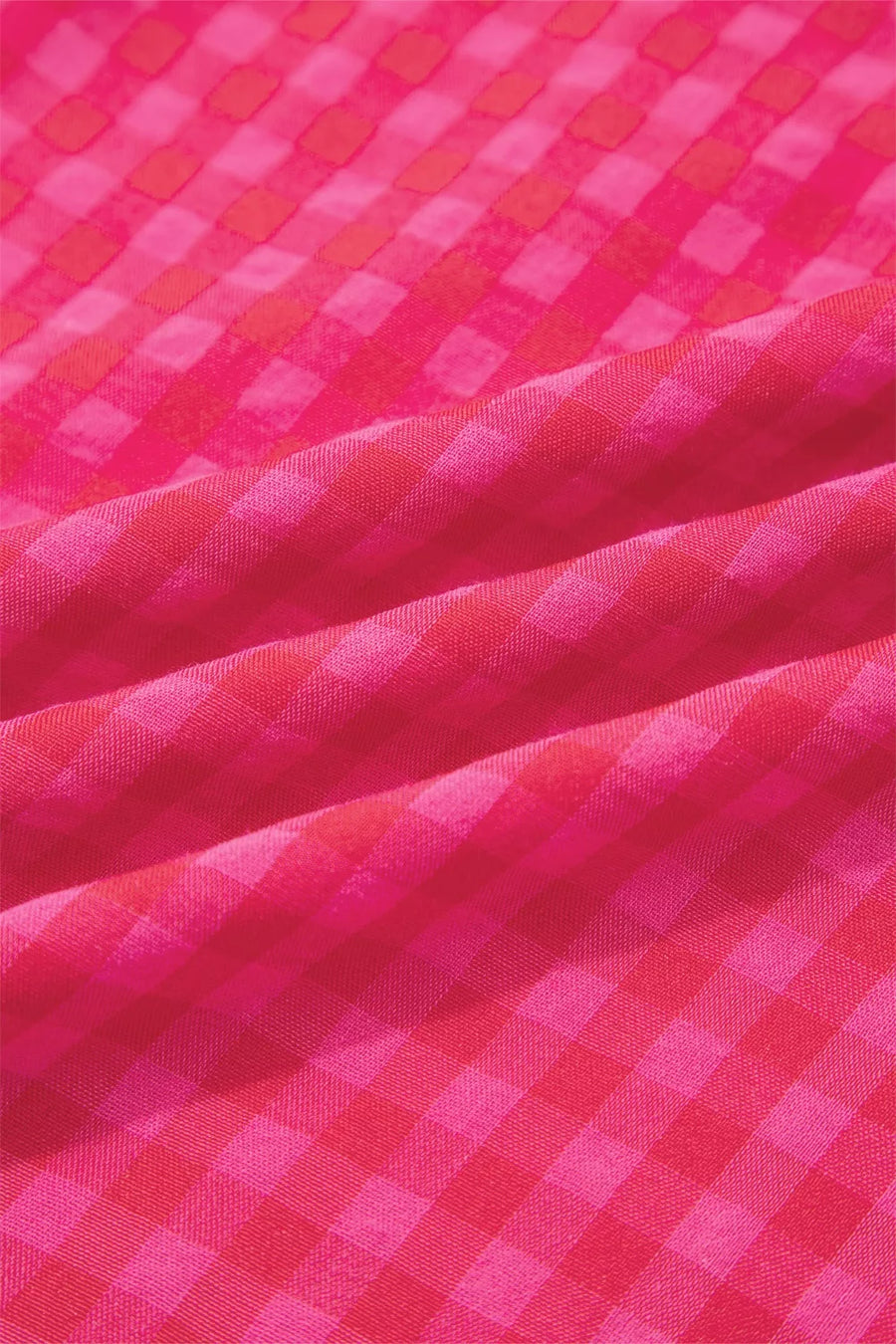 Charming Plaid Fit-and-flare Sundress in deep rose cotton with a gingham pattern.