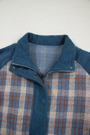 beige jacket with zip-front and plaid