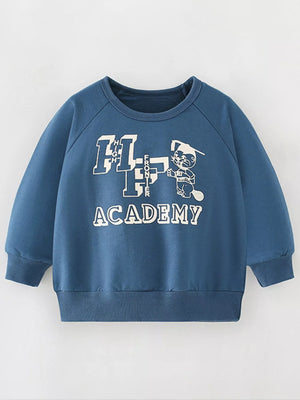 Children's French Blue graphic sweatshirt with crew neck and 100% cotton fabric.