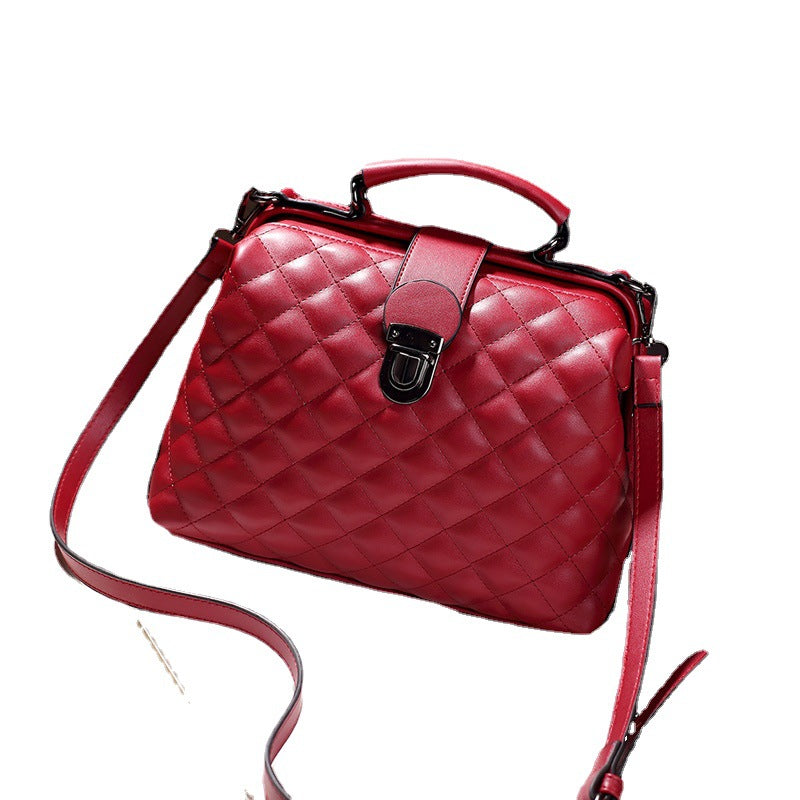 PU Leather Imported Size &amp handbag in burgundy with boxy silhouette