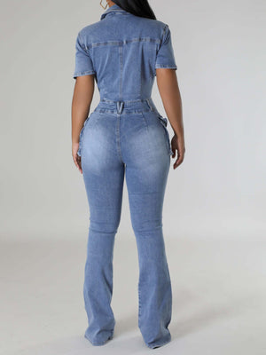 Dark Blue jumpsuit with full-length and button-front