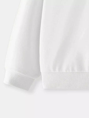 White kids crewneck sweatshirt with ribbed cuffs and hem