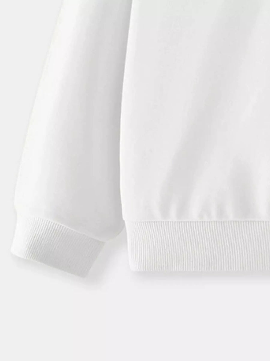 White kids crewneck sweatshirt with ribbed cuffs and hem
