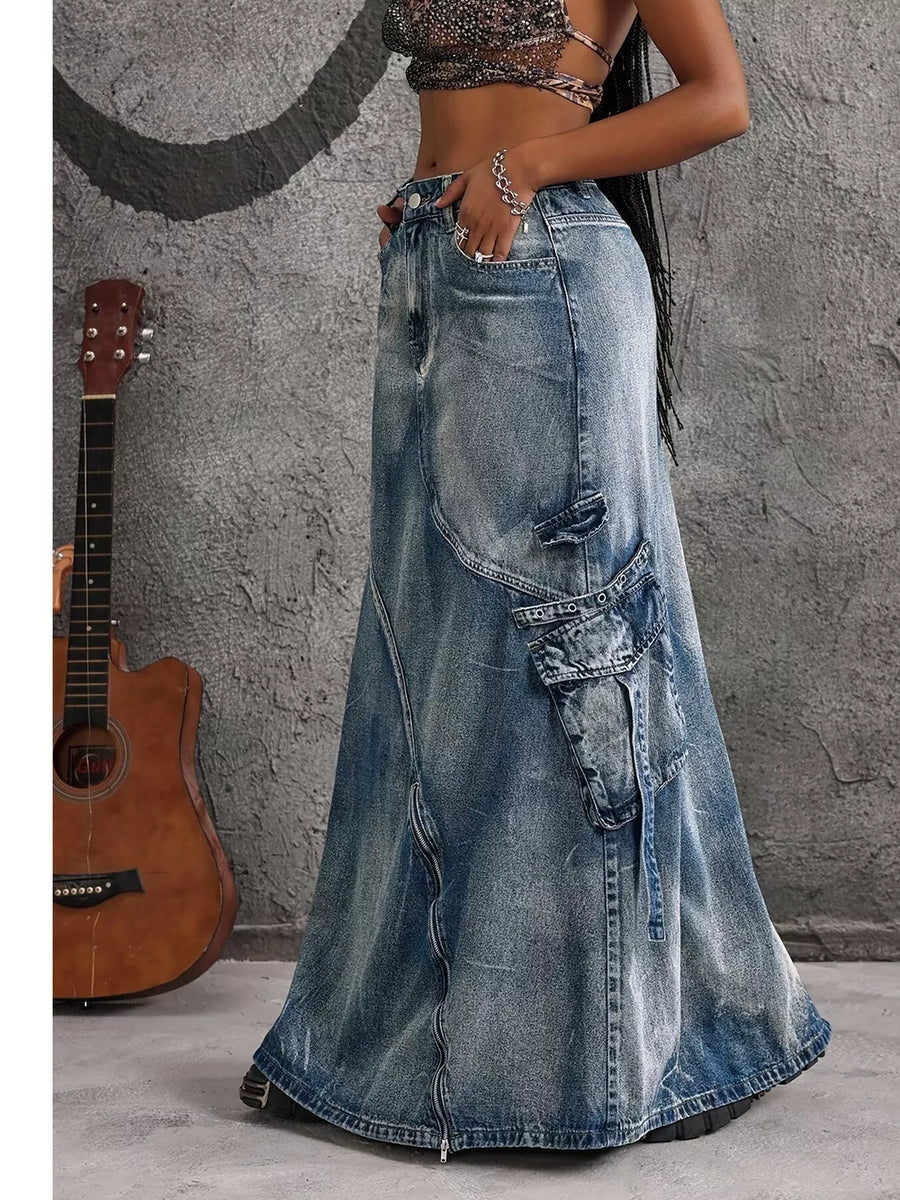 Blue maxi skirt with maxi and zip-front