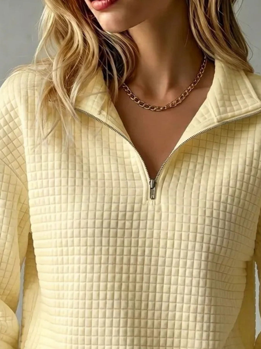 sweatshirt in Light Blue with waffle knit and zipper