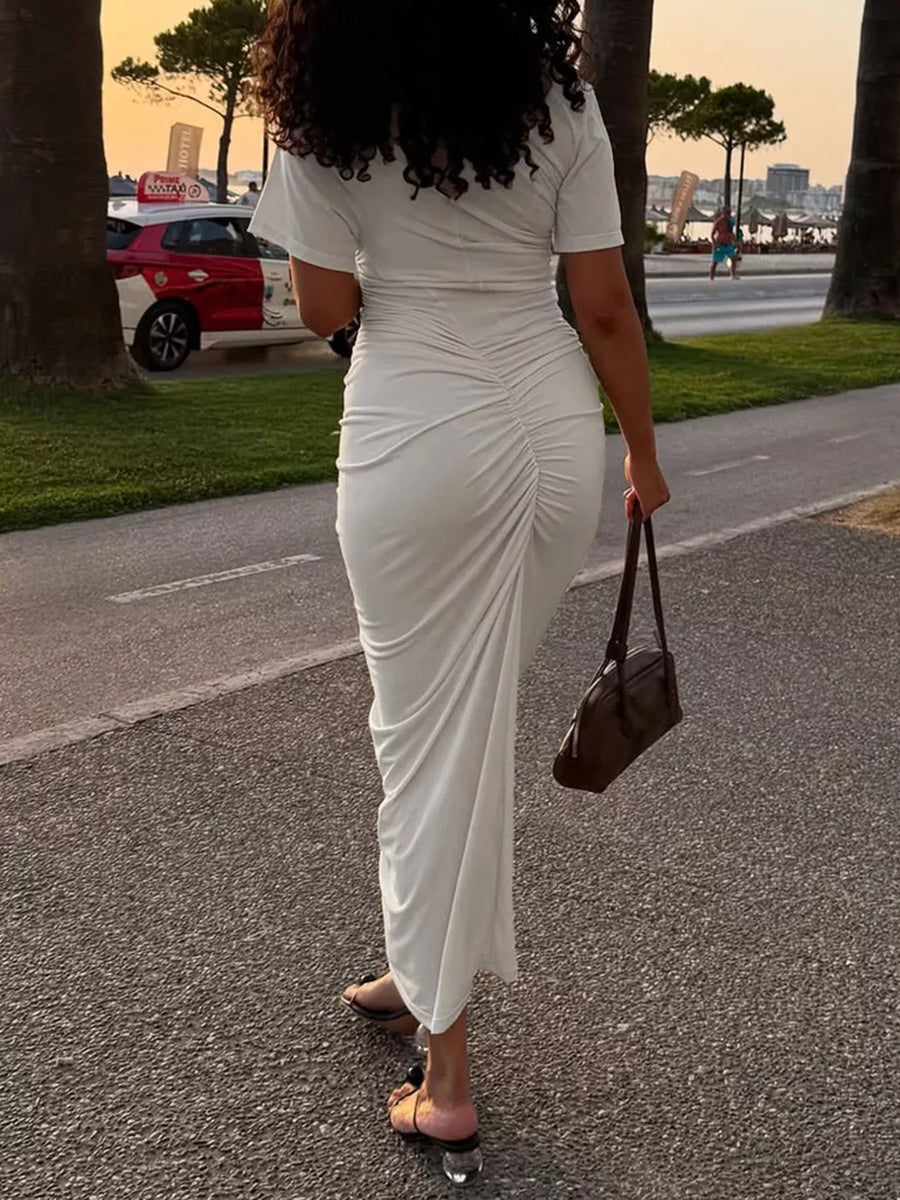 Ruched Short Sleeve Maxi Dress option 5