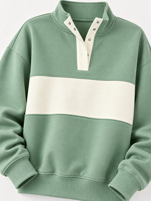 Black sweatshirt with hip-length and half-button