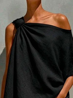 White relaxed one-shoulder top with one-shoulder