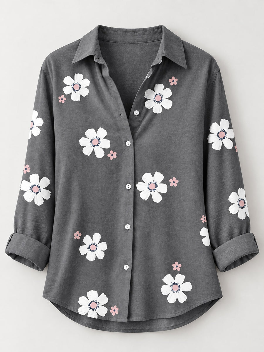 95% or more polyester button-down shirt in pink with relaxed silhouette