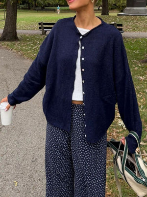 minimalist cardigan in Light Coffee with round neck
