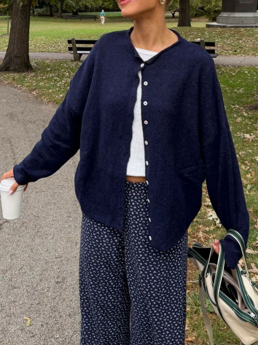 minimalist cardigan in Light Coffee with round neck