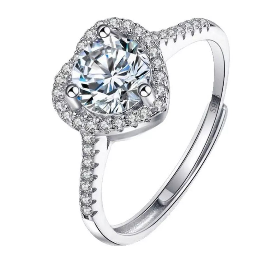 ring in Silver with halo and moissanite stone