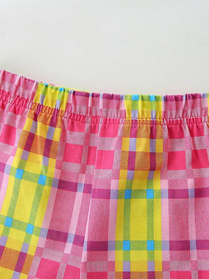 Toddler girls' cotton plaid pajama pants with elastic waistband.
