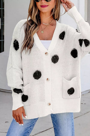 White with Polka Dot Button Up Cardigan in White
