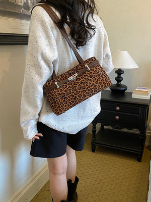 shoulder bag featuring leopard-print in brown with Suede Imported Size &amp texture