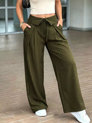 Brown wide-leg pants with full-length and tie