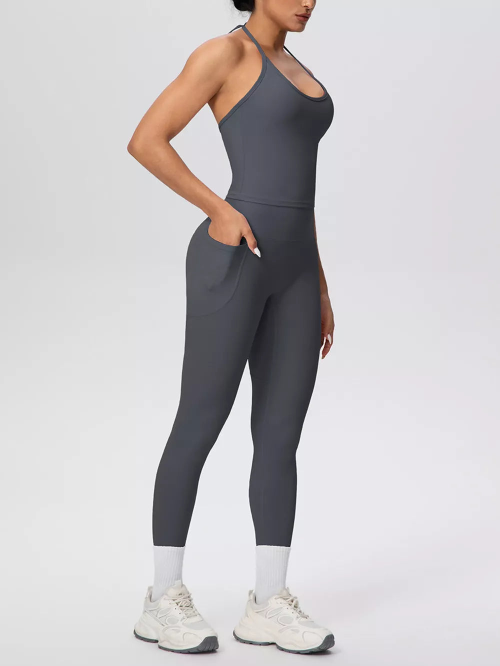 activewear in Deep Red with pocketed and cropped, full-length